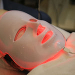Close-up of LED red light therapy face mask